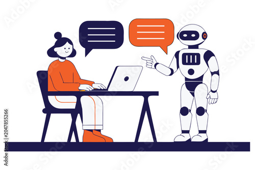 AI Chatbot Assistant Helping a Woman Working on Laptop Concept