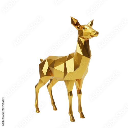 Golden deer, low poly art, metallic sculpture, 3D model