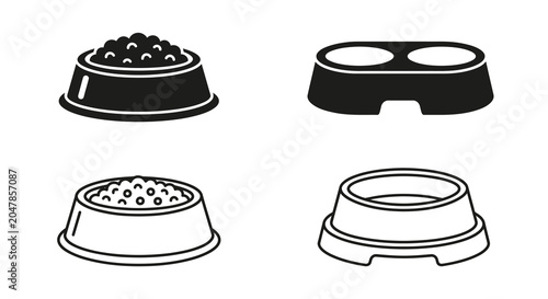 Pet Food Bowls Black Silhouette Icons On White Background