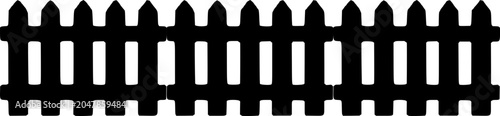 Fotografía A simple black picket fence silhouette on a white background, isolated graphic e
