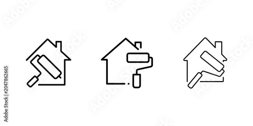 House painting icon set. home repair, house renovation and decoration. wall painting. building maintenance. property improvement service.