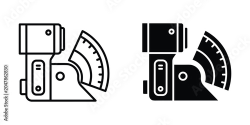 Fotografie Camera flash unit with adjustable angle and signal waves in a clean graphic styl