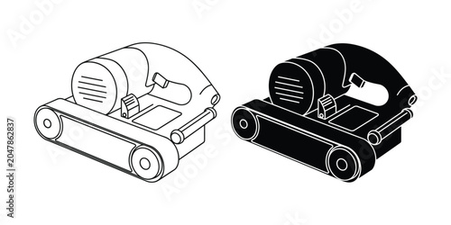 Tableau sur toile Belt Sander in line art and solid fill isolated on white background for construc