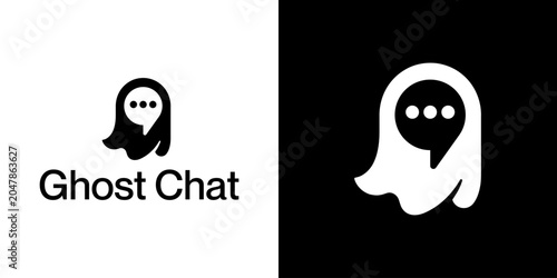 Canvastavla Ghost Chat Logo Template with Minimalist Spirit and Communication Bubble Icon fo