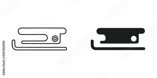 Sled silhouette on white background with crisp lines representing winter sport and recreation