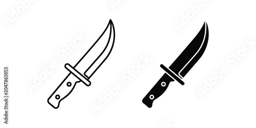 Sharp hunting knife silhouette and outline on a clean white background vector illustration