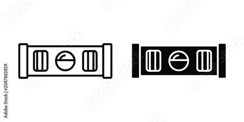 Spirit level tool with bubble vials in a simple line drawing and filled icon style on a white background