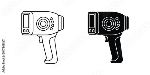 Speed Gun Outline and Silhouette on White Background for Traffic Measurement Concept