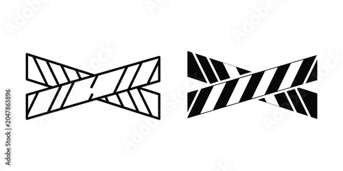 Two black and white caution tape symbols on a white background symbolizing danger or restriction