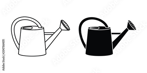 Watering can silhouette in black and white for garden care and outdoor watering
