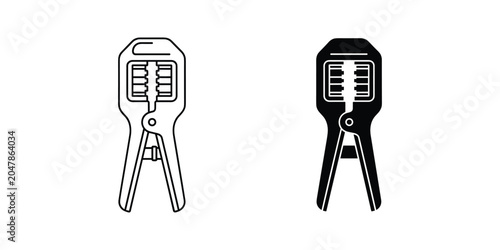 Wire Stripper Tool in Outline and Solid Black Isolated on White Background for Electrical Work