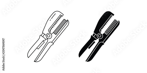 Wire Stripper Tool in Outline and Silhouette on White Background