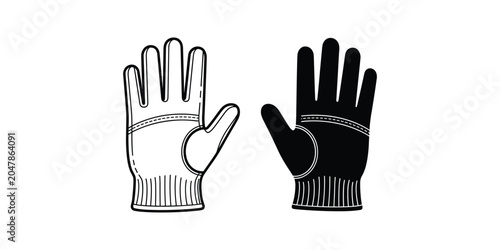 Work Gloves contrasted in black and white line art with clean background for commercial design