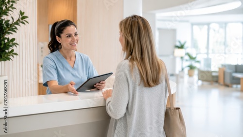 Patient Welcomed By Care Coordinator In Clinic Lobby
