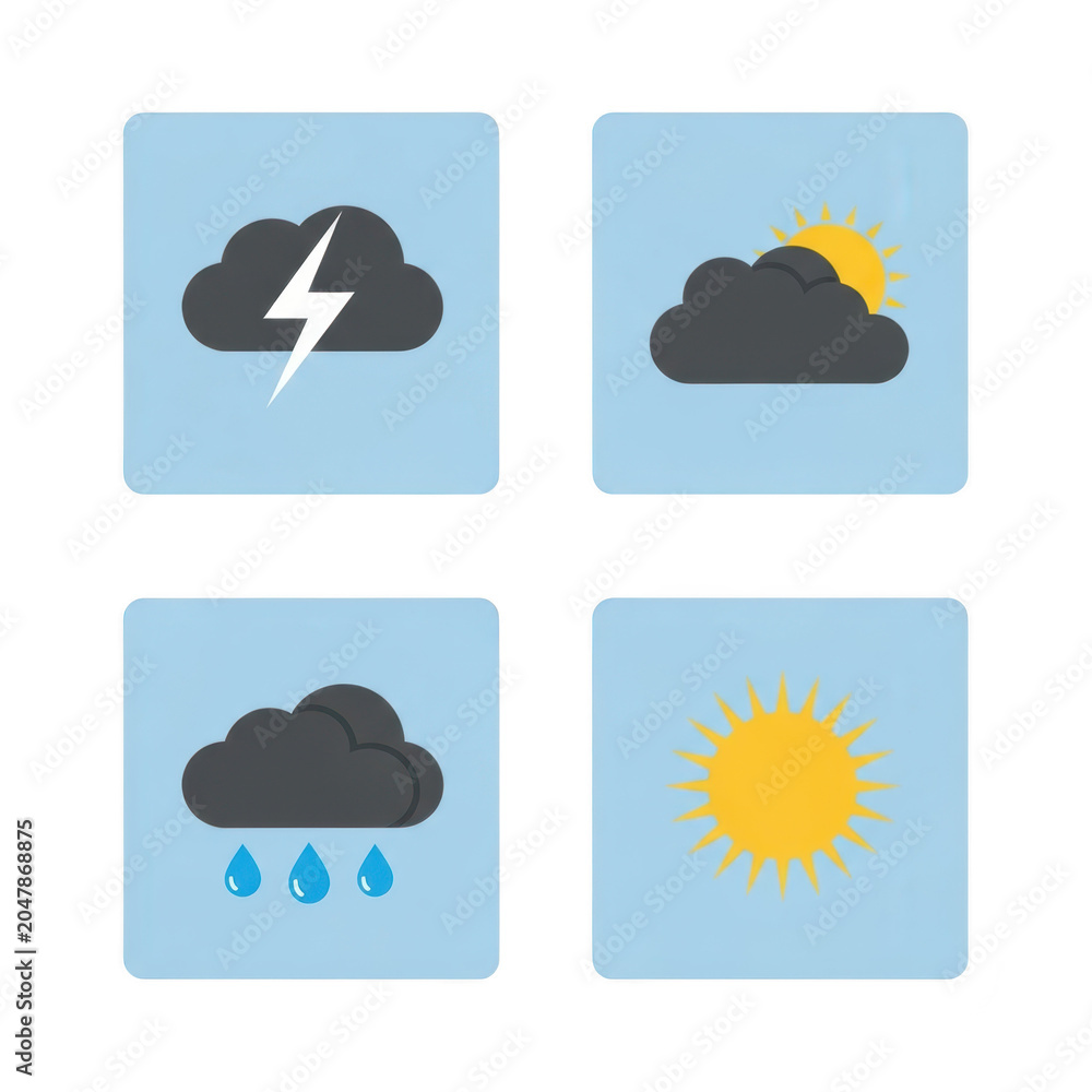 Obraz premium Set of four weather icon buttons as clean cutout