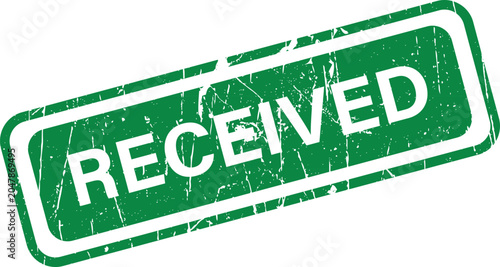 Fotografía Green 'received' stamp with distressed texture isolated on white background conf