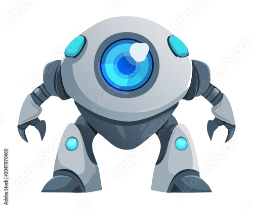 Cuadro en lienzo Futuristic three legged mechanical scout robot drone with large single blue glow