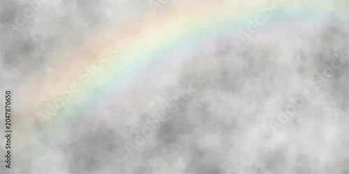 Bild auf Leinwand A vibrant rainbow arches across a cloudy sky, its pastel hues a hopeful promise after a storm