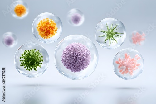 Collection of various virus shapes in different colors and forms