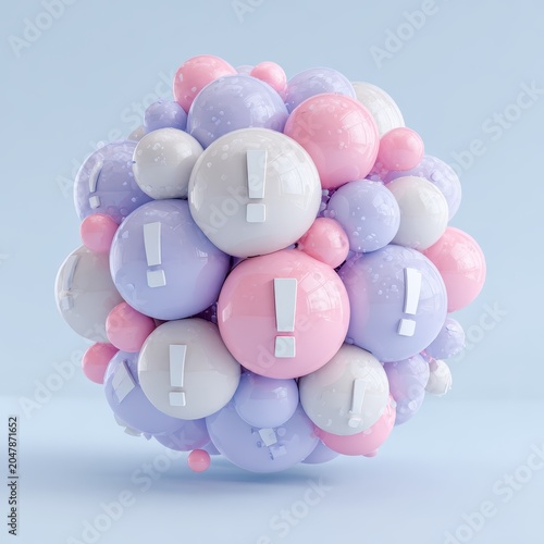 Colorful 3D Speech Bubble Cluster with Exclamation Marks