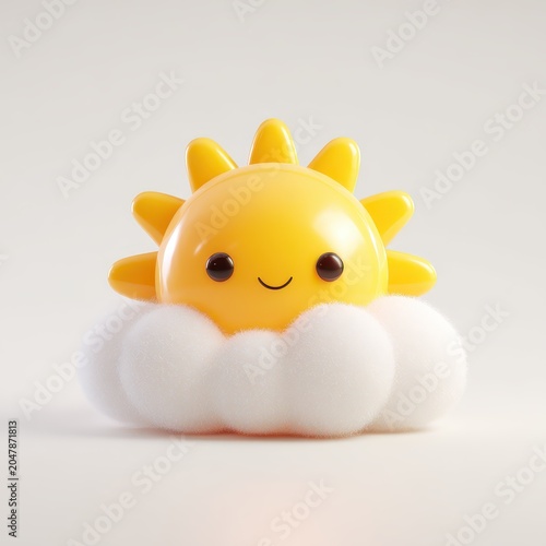 Cheerful Cartoon Sun on Fluffy Cloud
