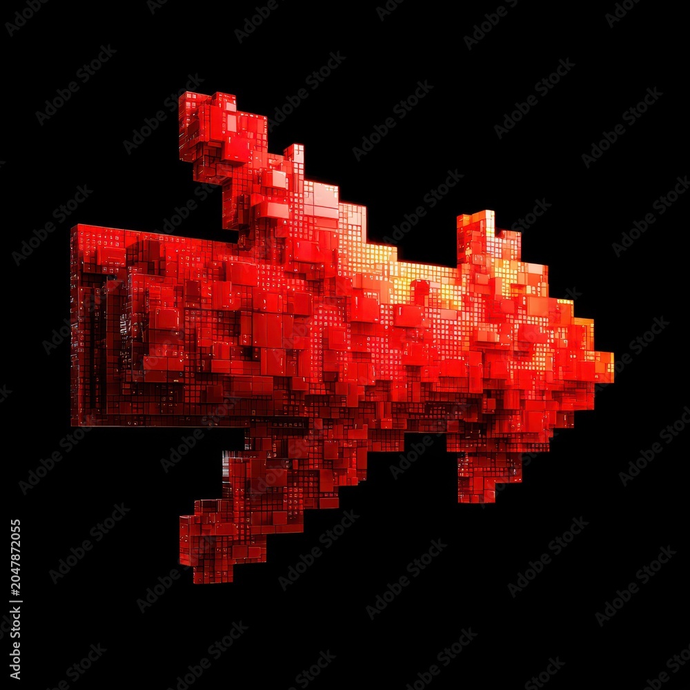Fototapeta premium Red Pixelated Arrow on Black Background
