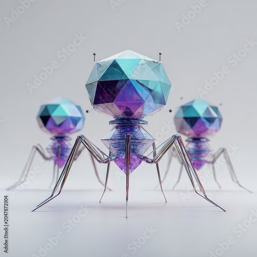 Abstract 3D Rendering of Colorful Geometric Bacteriophages