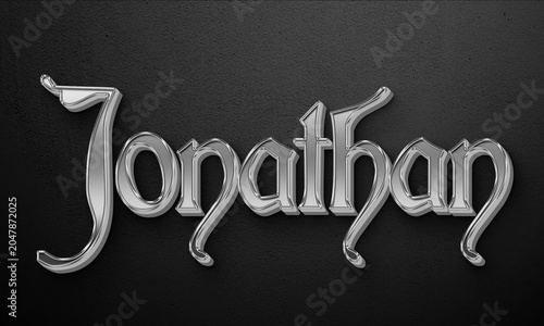 Fotografie Silver 3D text effect of name Jonathan on dark background.