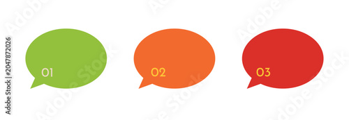 Colorful Speech Bubble Infographic Set. Three colorful speech bubble infographic elements with numbers for communication, presentation, and business design.