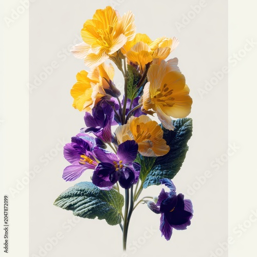 Vibrant Yellow and Purple Floral Bouquet on Neutral Background