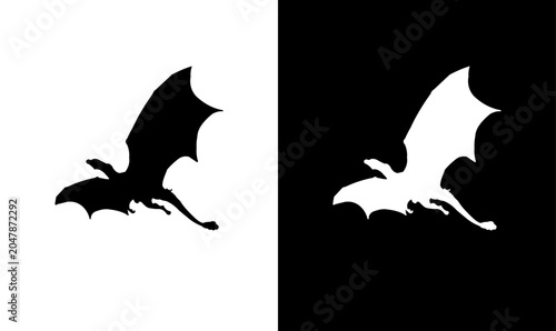 Foto flying dragon silhouette vector illustration, maleficent dragon silhouette vecto