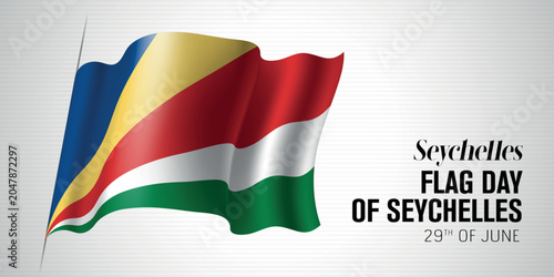 Seychelles happy flag day greeting card, banner with template text vector illustration