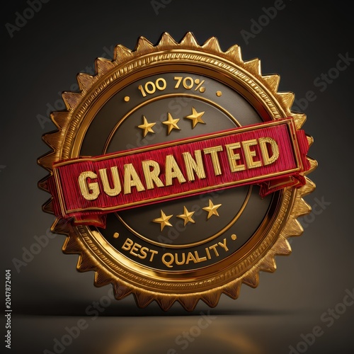 Golden Guarantee Badge with Red Ribbon