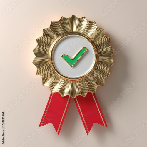 Golden Award Medal with Green Checkmark