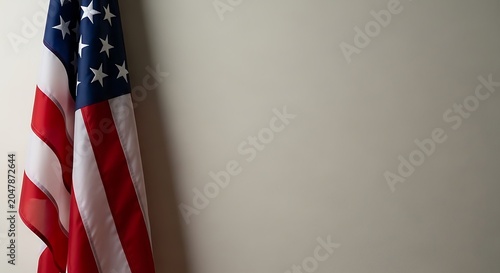 American flag hanging on a wall with empty space