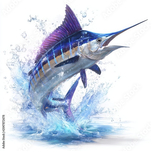 Dynamic Digital Rendering of a Marlin Leaping from Water