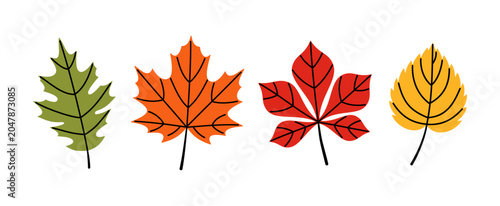 Schilderij op canvas Set of autumn leaves including oak, maple, horse chestnut and birch