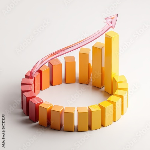 3D Circular Bar Chart with Rising Arrow
