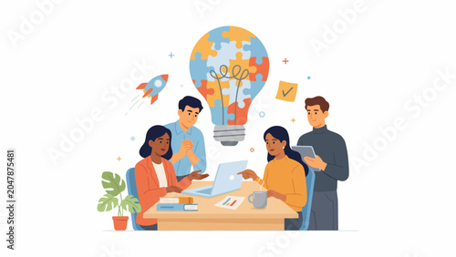 Diverse business team brainstorming strategy and innovation concepts with teamwork