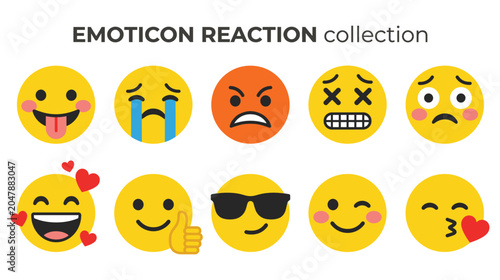 Foto Collection of various expressive emotion emoticons for reactions.