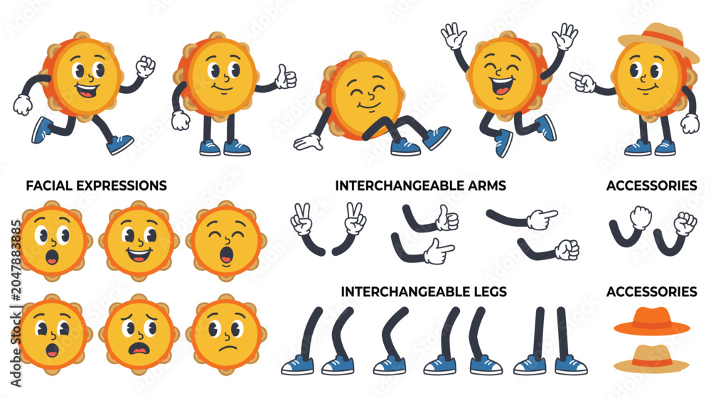 Fototapeta premium Tambourine instrument mascot character creator kit design.