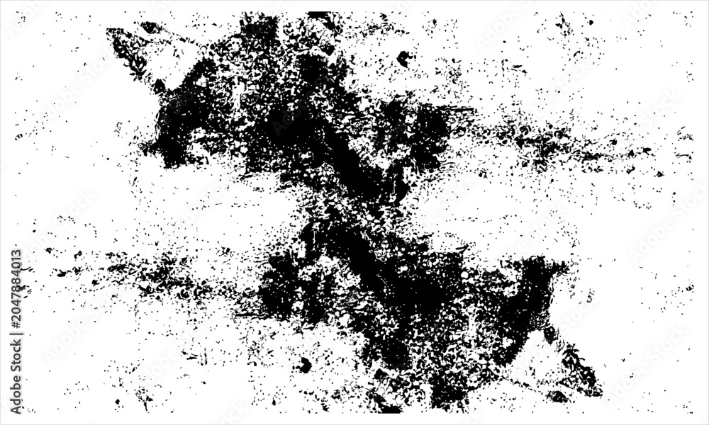 Obraz premium Black ink splatter texture on white background with grunge effect for abstract design concepts