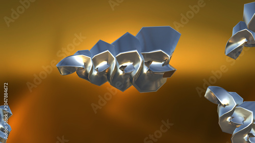 Floating Metallic Crystal Cluster On Golden Background Abstract 3D Render Illustration