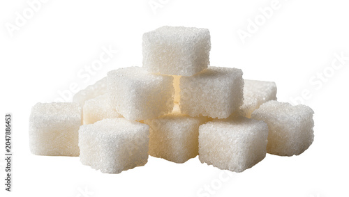 Fotografie Isolated pile of white sugar cubes, a common sweet ingredient for baking and hot beverages