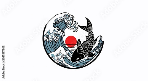 Koi Fish Swimming in Ocean Waves.