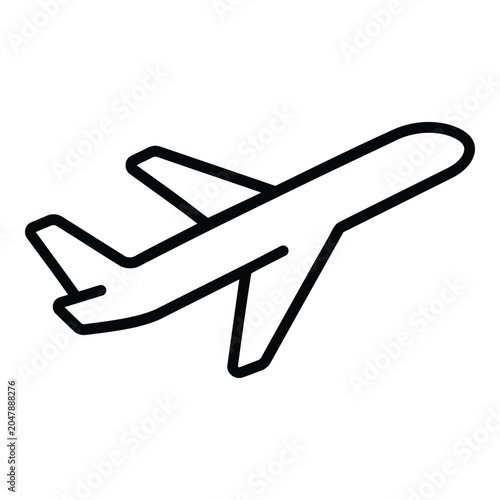 Airplane Line Icon On White Background Minimalist Aviation Symbol