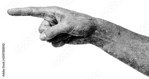 Pointing hand gesture with index finger in halftone style