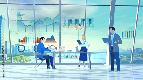 Business team analyzing data with charts in a modern office