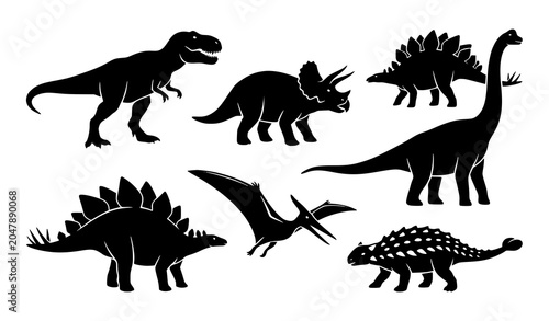 Bild auf Leinwand Prehistoric Dinosaur Silhouette Set Vector Illustration for Education
