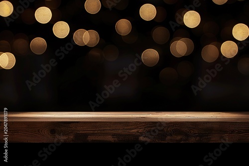 stylist and royal Image of wooden table in front of abstract blurred restaurant lights background.